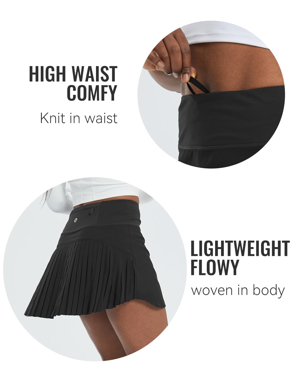 baleaf Pleated Tennis Skirt Skorts Skirts for Woman High Waisted Lightweight Athletic Golf Workout with Shorts Pockets Black Medium