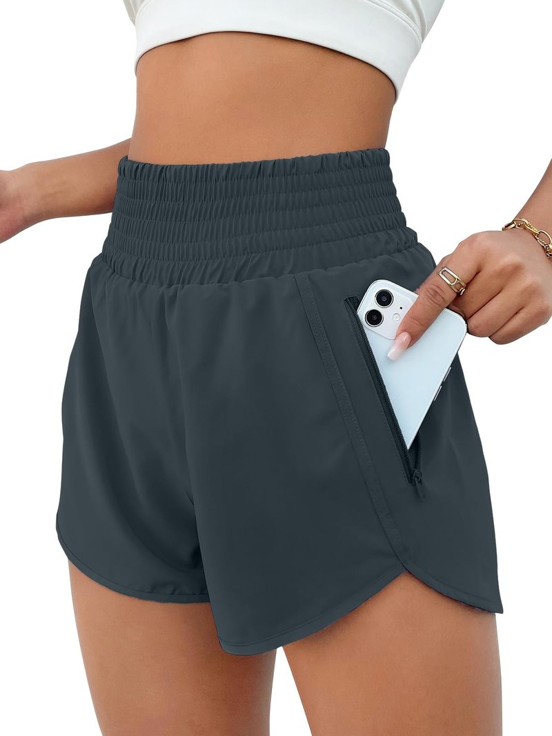 BMJL Women's Athletic Shorts High Waisted Running Short Pocket 2.5" Sporty Shorts Gym Elastic Workout Shorts(M,Carbon Black)