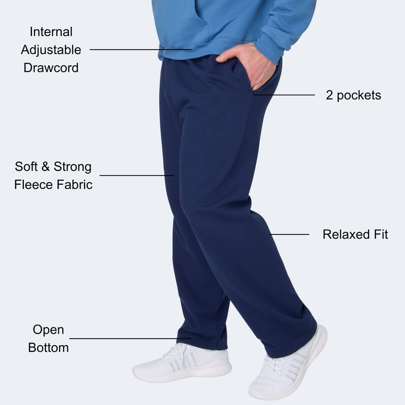 Hanes Men's EcoSmart Open Leg Pant with Pockets, Navy, 2X