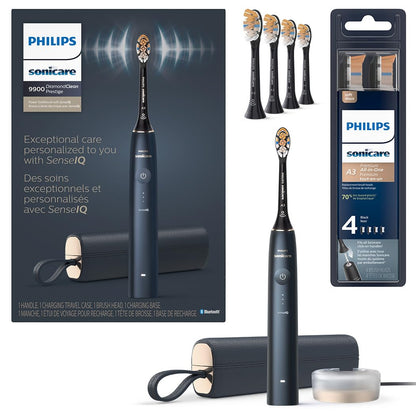Philips Sonicare DiamondClean 9900 Prestige Electric Toothbrush - with SenseIQ Technology and Advanced AI App, 5 Brushing Modes, 3 Intensity Levels, Charging Travel Case,Midnight Blue, Model HX9990/12