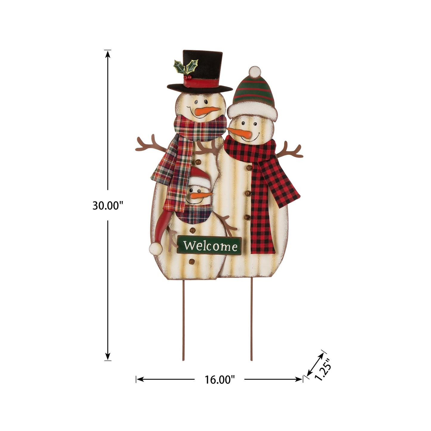 Glitzhome 30" H Metal Christmas Snowman Family Yard Stake, Holiday Decorations Outdoor Standing Hanging Display, Xmas Holiday Wall Ornament for Lawn Outdoor Holiday Decoration