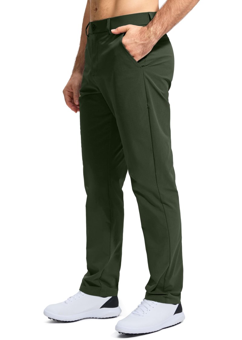 Pudolla Golf Pants for Men Stretch Dress Pants Mens Work Pants 34 Lightweight Quick Dry Casual Slacks Trousers with Pockets(Army Green 32Wx34L)