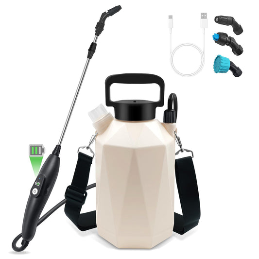 Battery Powered Garden Sprayer, 1 Gallon Electric Sprayer in Lawn with USB Rechargeable Handle, Retractable Wand, 3 Mist Nozzles, Yard Water Pump Sprayers with Adjustable Shoulder Strap for Gardening