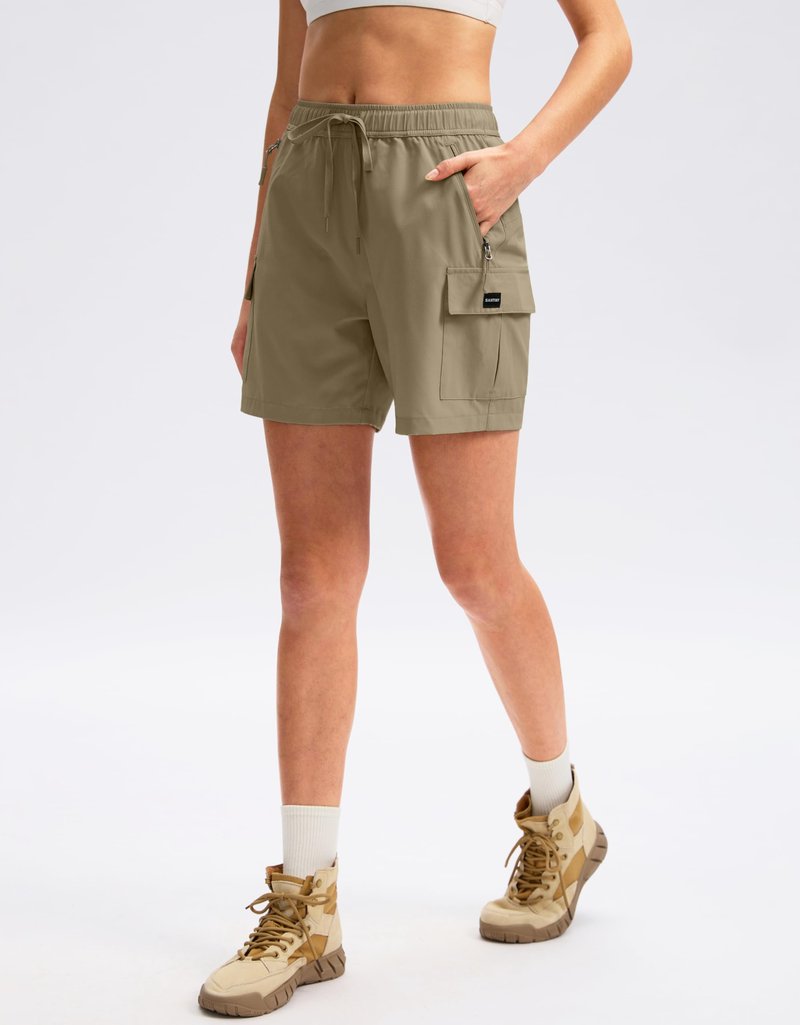 SANTINY Women's 5''/ 7''/9'' Hiking Cargo Shorts Quick Dry Lightweight Summer Shorts for Women Athletic Golf Zipper Pockets(Dusty Khaki_L)