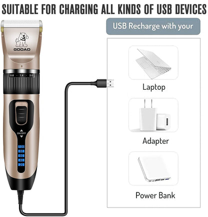 Gooad Dog Clippers for Grooming,Dog Grooming Kit for Heavy Thick Hair&Coats/Low Noise Rechargeable Cordless Hair Trimmer/Pet Shaver with Paw Trimmer for Small & Large Dogs Cats