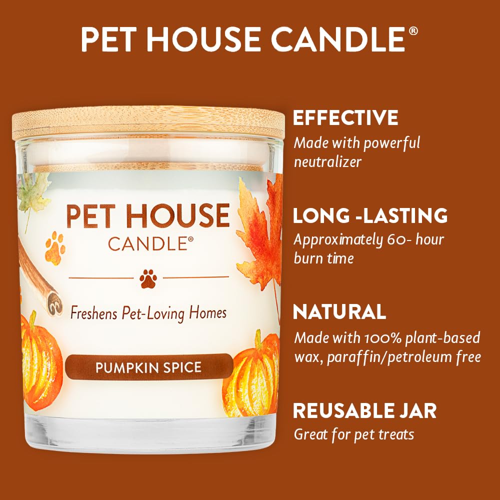 One Fur All Pet House Fall Candles, Long Lasting, Clean Burning, Soy Wax Scented Candles for Pet Odor, Pumpkin Spice