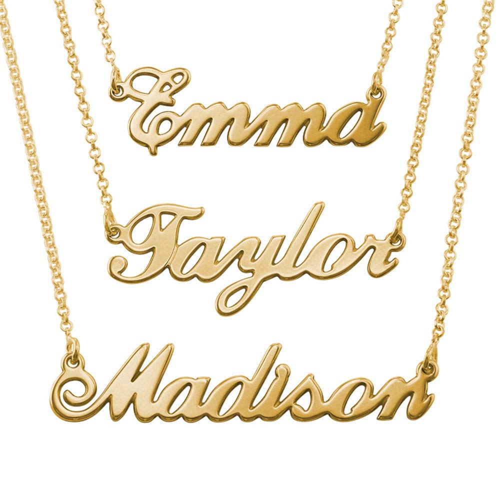 MyNameNecklace Name Necklace - Personalized Engraved Name Pendant Jewelry Precious Metals Sterling Silver 925 & Gold Plating - Nameplate Necklace Gift for Her