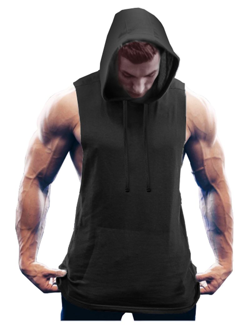 COOFANDY Men's Workout Hooded Tank Tops Bodybuilding Muscle Cut Off T Shirt Sleeveless Gym Hoodies Black