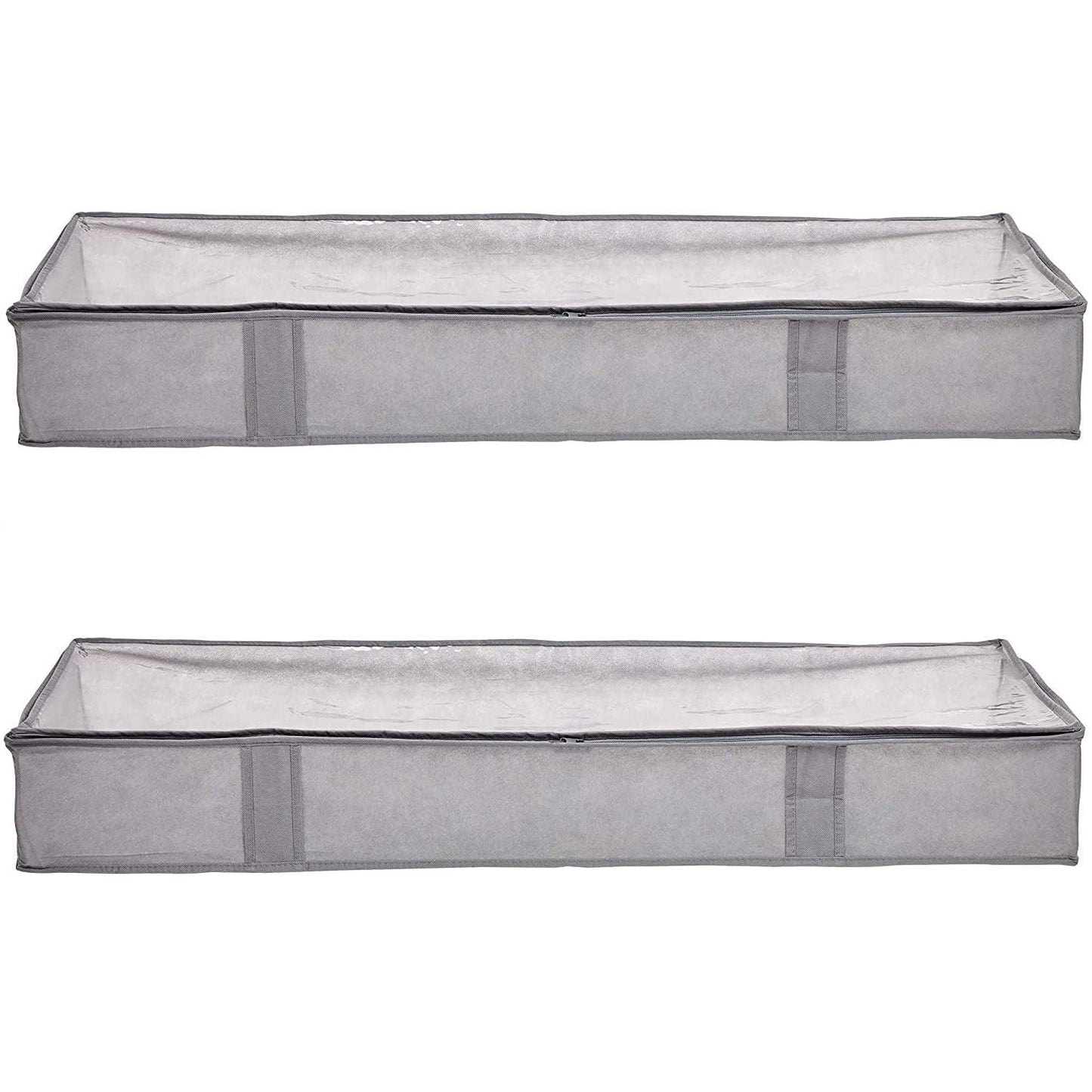 Amazon Basics Under Bed Fabric Zipper Blanket Storage Container Bags with Window and Handles, 2-Pack, 18 x 42 x 6 inches, Gray