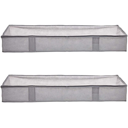 Amazon Basics Under Bed Fabric Zipper Blanket Storage Container Bags with Window and Handles, 2-Pack, 18 x 42 x 6 inches, Gray
