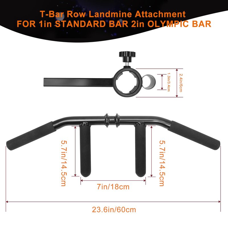 powerfeng T Bar Row Attachment Multi-Grip: T Bar Row Multi-Grip Handle Bar Attachment for 2Inch Olympic Barbell Bar & 1Inch Standard Bar Strength Workout Training