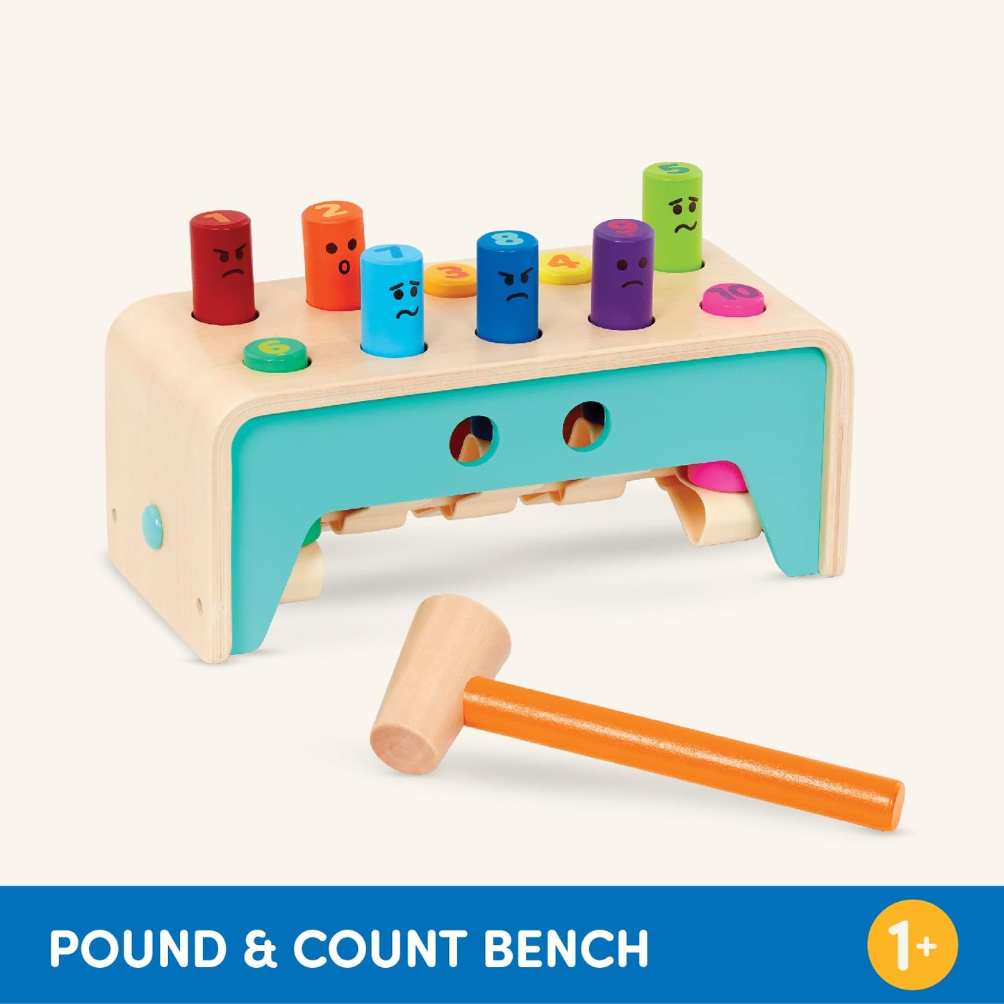 Battat – Wooden Hammer Toy for Kids, Toddlers – Pounding Bench with Pegs and Mallet – Colorful Developmental Toy – 1 Year + – Pound & Count Bench
