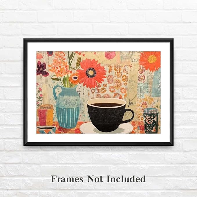 Yesad Vintage Coffee Art Print, Coffee Bar Décor Kitchen Art Canvas Wall Art Pictures Poster Prints Retro Décor Home Décor for Living Room Farmhouse Dining Room Wall Décor (Unframed,12”x8”, Coffee8)