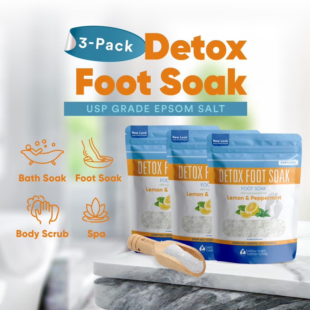 Detox Foot Soak (2 LBs) Epsom Salt Foot Soak with Lemon & Peppermint Essential Oils