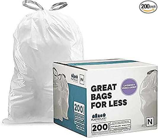 Plasticplace White Drawstring Lavender and Soft Vanilla Scented Garbage Can