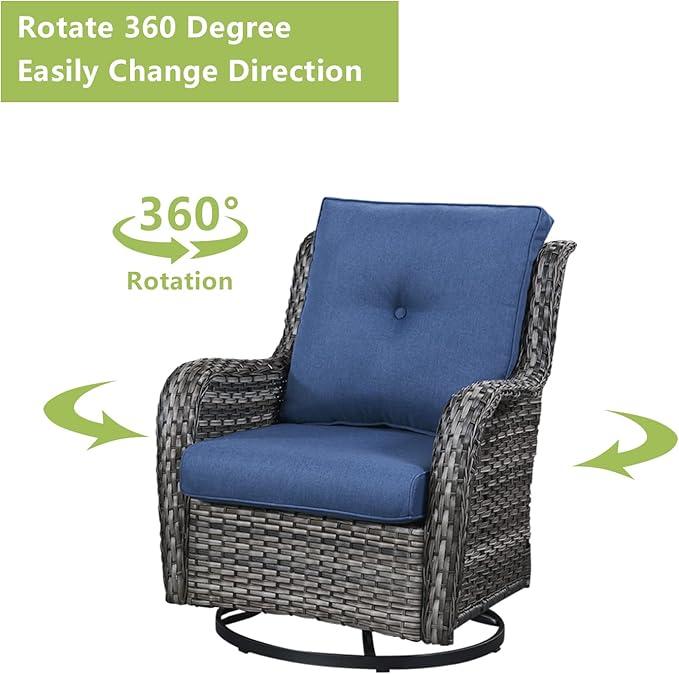 Rilyson Wicker Patio Furniture Sets - 7 Piece Rattan Outdoor Sectional Conversation Set with 4 Swivel Rocking Chairs,2 Ottomans and 1 Sofa for Porch Deck Garden(Mixed Grey/Blue)