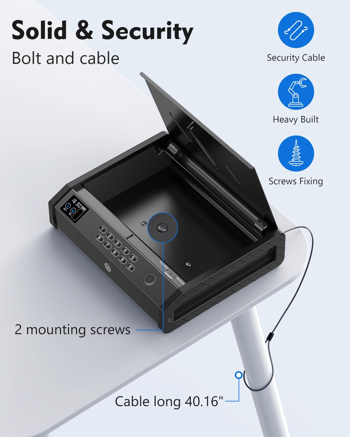 HOLEWOR Gun Safe, Biometric Gun Safes for Pistols with LCD Display of Temperature Humidity, Fingerprint Quick Access Pistol Safe Solid Handgun Safe with USB C Port