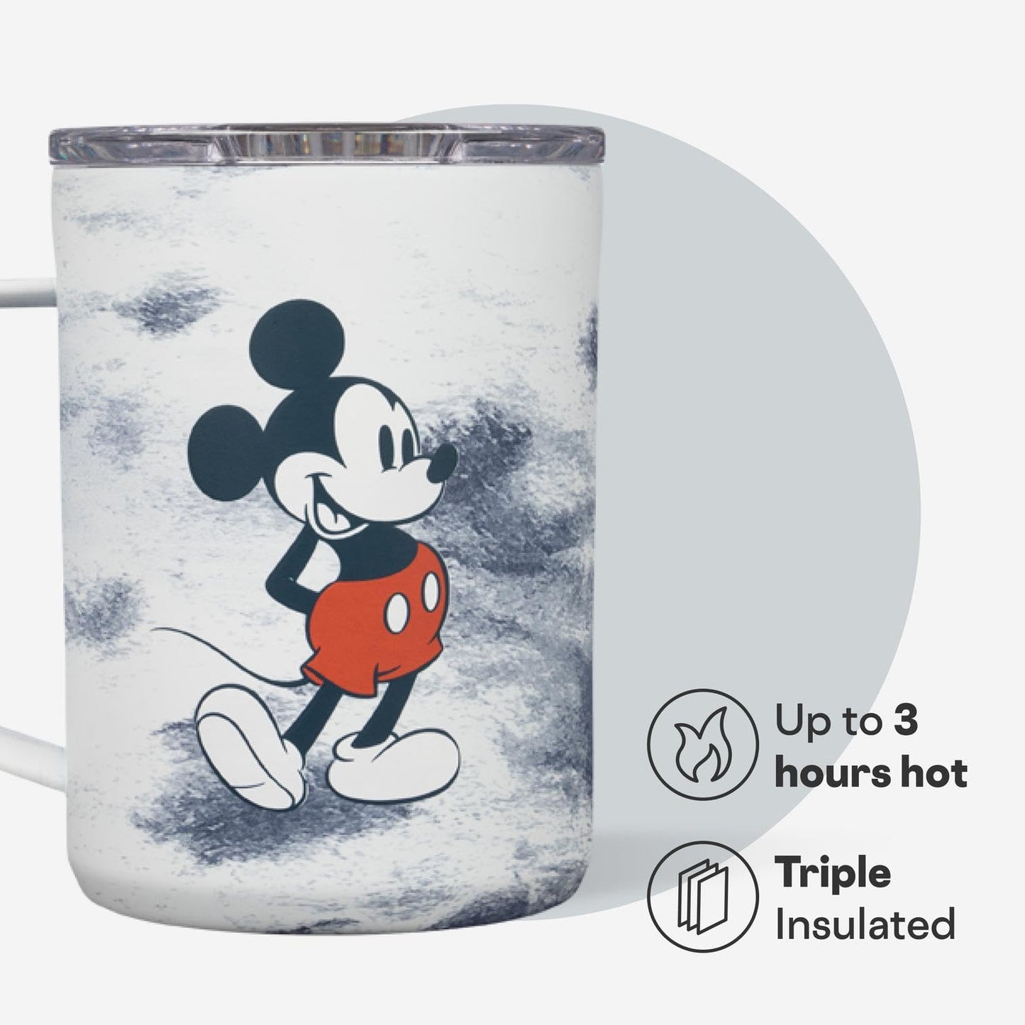 Corkcicle Classic Coffee Mug - Triple Insulated Stainless Steel for Travel - Shatter-Proof Lid - Keeps Drink Hot Over 3 Hours - Holiday Mug Gift - Great for Gifting Warmth - 16 oz - Mickey Tie Dye