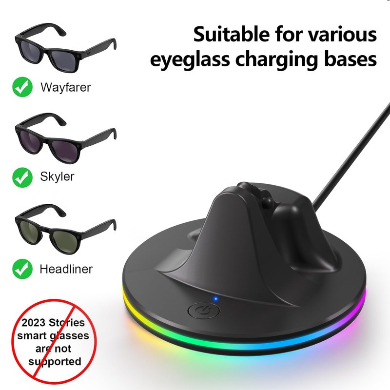 Charging Stand for Ray-Ban Meta Smart Glasses, Portable Quickly Charging Dock with LED for Wayfarer, Headliner, Skyler,Oakley HSTN Charger for Charger Accessories (Black)