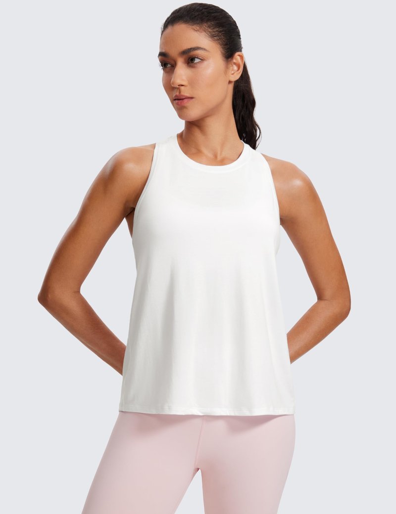 CRZ YOGA Womens Racerback Yoga Tank Tops High Crewneck Soft Casual Workout Sleeveless Flowy Shirts White Medium
