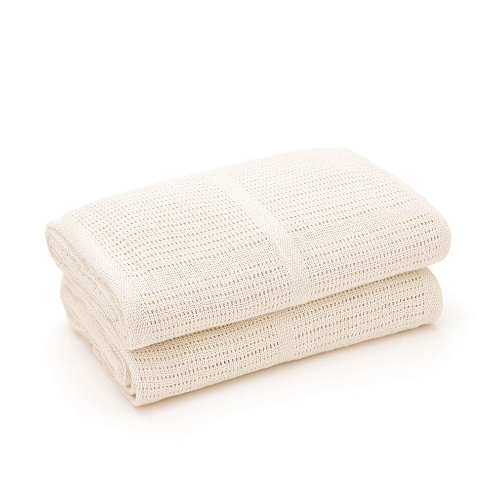Bloomsbury Mill - Cellular Blankets Baby - Soft 100% Organic Cotton Baby Blanket - Pack of 2 - Essentials For Newborn - Ideal for Cot Bed, Travel, Car Seat, Pram, Moses Basket - Cream 75x95cm