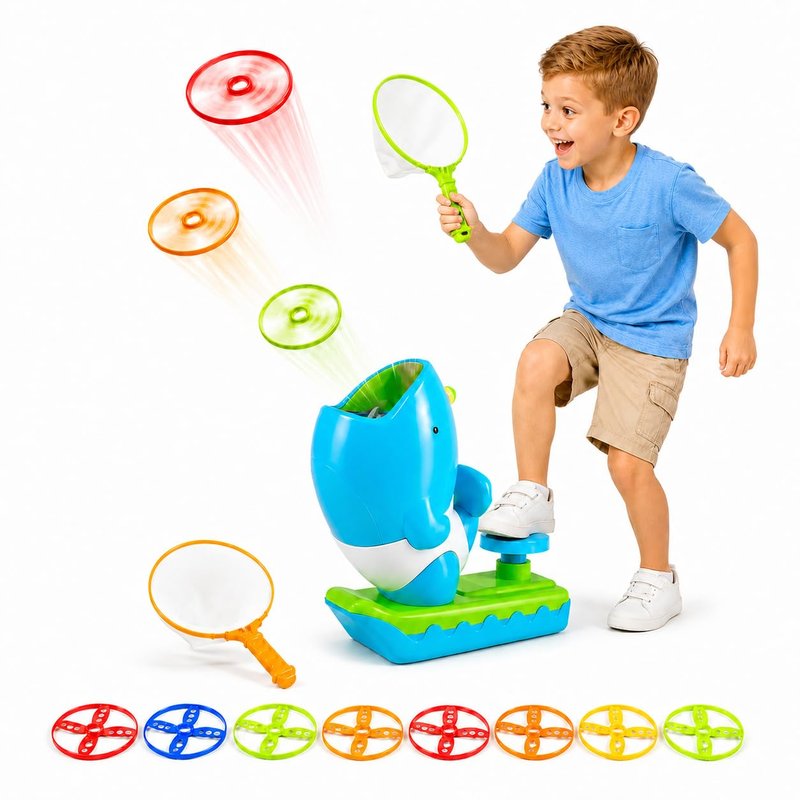 WATUDOU 12 PCS Flying Disc Launcher Outdoor Indoor Game Toys Gifts for 3 4 5 6 7 Year Old Boys Kids, Outdoor Outside Game Toys for Boys Girls Ages 3-5 4-8, Ideal 3 4 5 6 Year Old Birthday Gifts