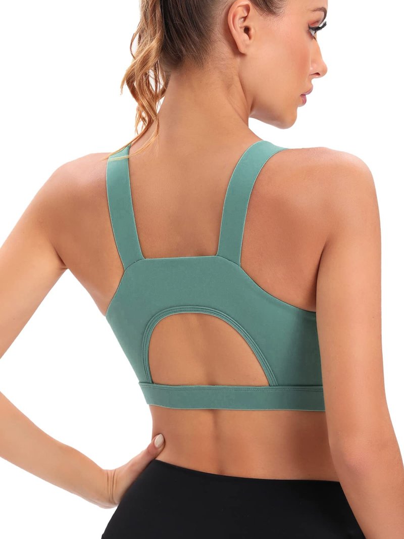 RUNNING GIRL High Impact Sports Bras for Women,Racerback Green Bra Workout Crop Tank Tops Longline Sports Bra Push up(WX2667 Dark Green XL)