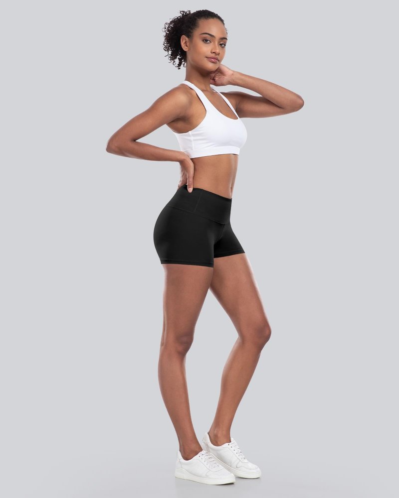 CHRLEISURE High Waisted Spandex Biker Shorts, Workout Booty Soft Yoga Shorts for Women (3" 4Black, L)