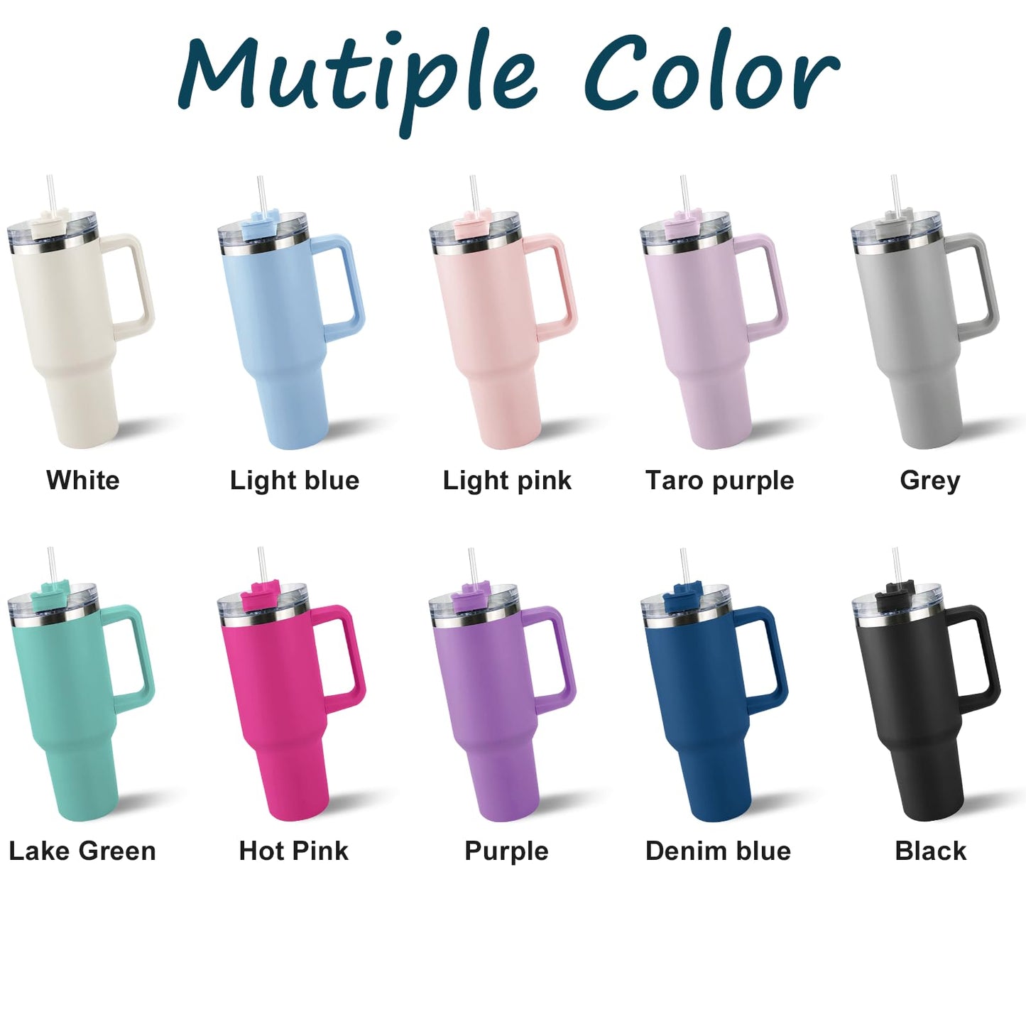 Elemtansy Personalized 40 Oz Tumbler with Handle and Straw, Custom Cup with Name, Stainless Steel Travel Coffee Tumbler, Personalized Birthday Gifts for Women