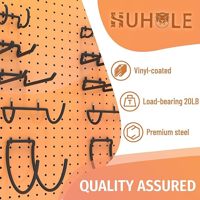 HUHOLE Pegboard Drill Holder, Peg Board Utility Hooks, 10 Pack Heavy Duty Peg Board Tool Holder for Power Tools, Drill, Hammer, Cord, Fit for 1/4" Pegboard