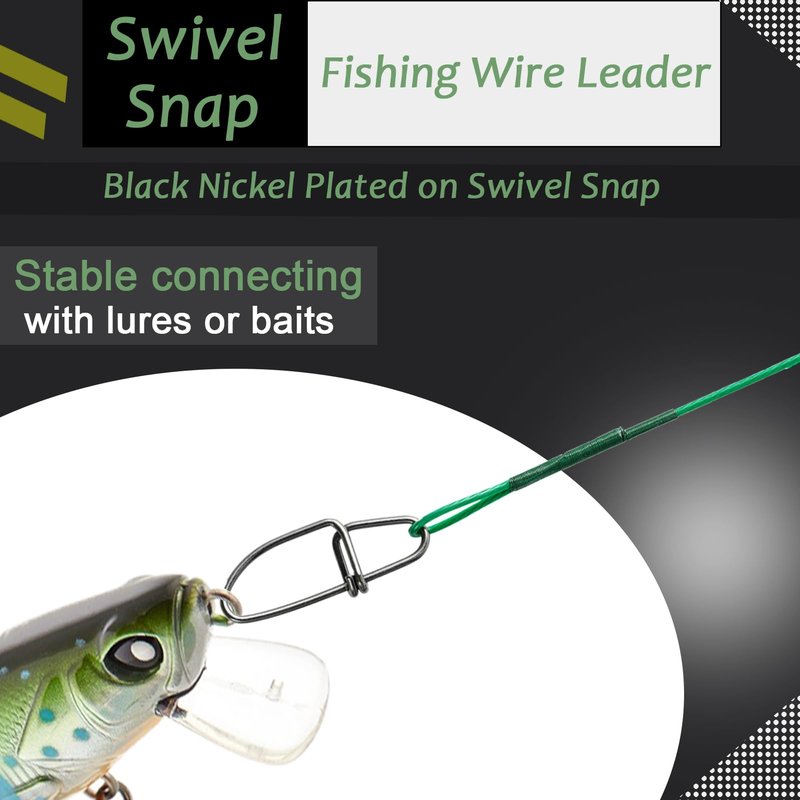 AMYSPORTS Saltwater Steel Fishing Leader Wire Stainless Swivel Fishing Leader Freshwater High Strength Wire Leader Lure Black Nickel #1 50lb 9.8in 20pcs