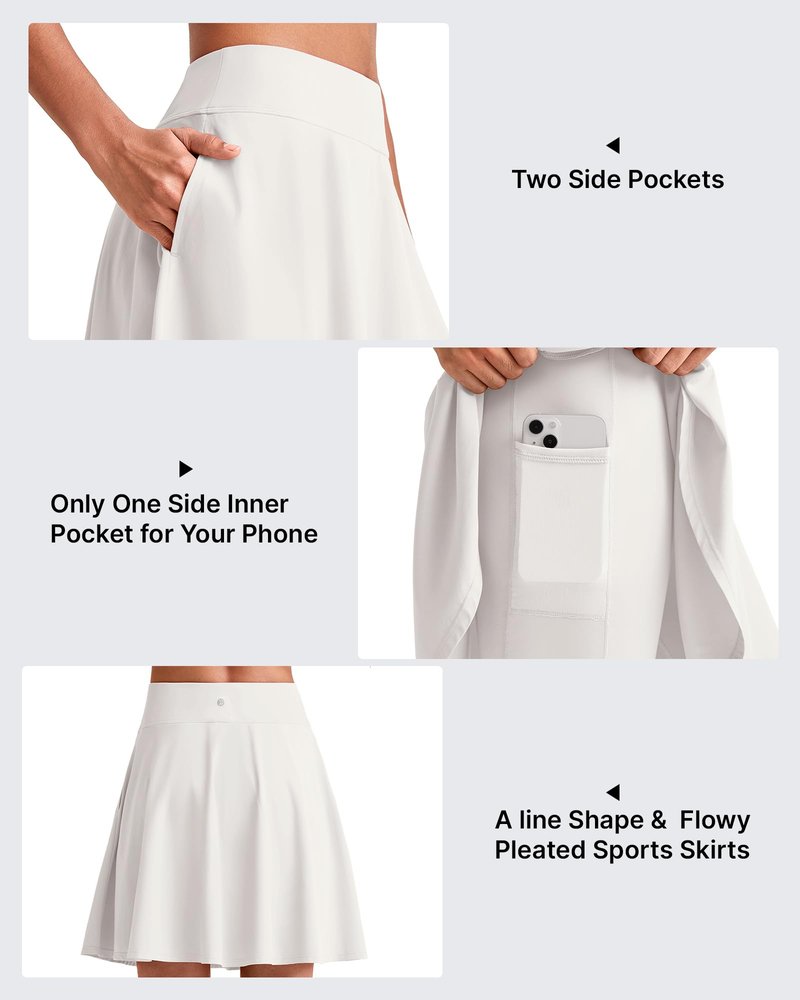 G4Free Knee Length Skorts for Women Soft Comfortable Tennis Skirts with Shorts Ladies High Waisted Lounge Running Athletic Active Golf Skort Inner Pockets(White,XS)