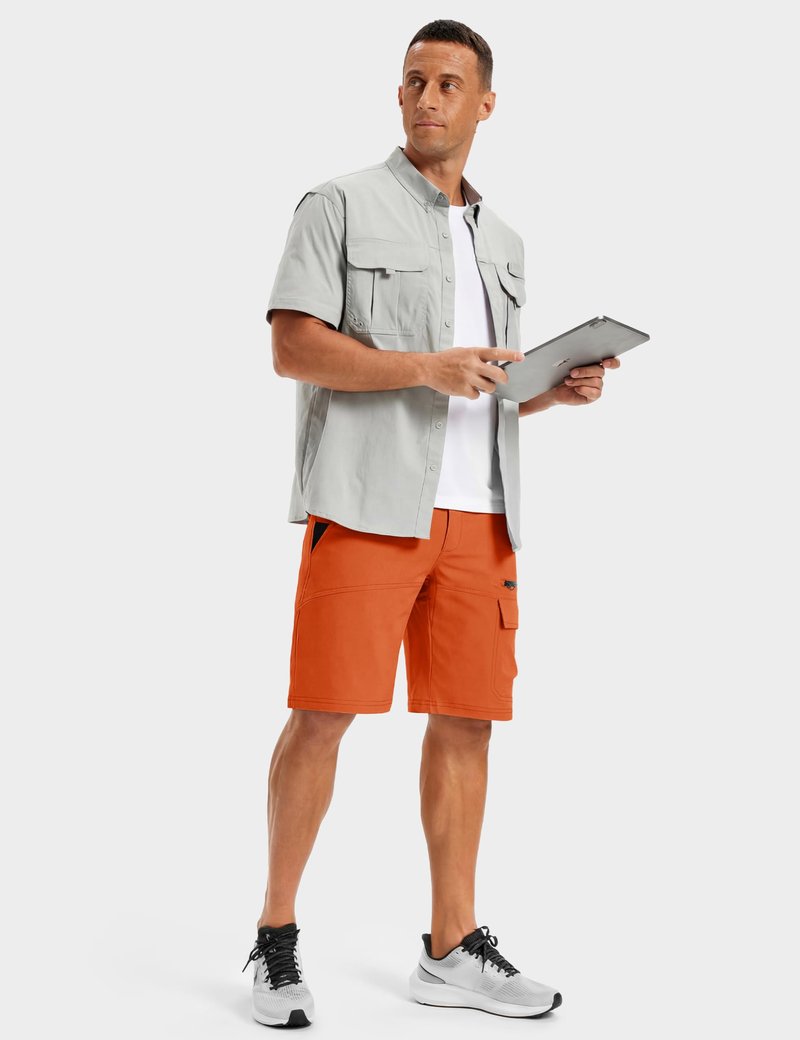 TACVASEN Mens 10" Lightweight Hiking Outdoor Cargo Travel Shorts Quick Dry Casual Breathable Fishing Dress Golf Summer Shorts Orange 40