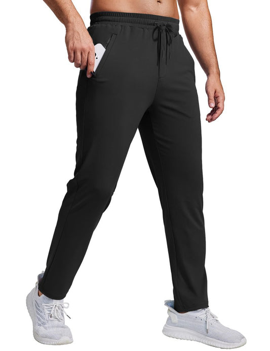 PINSPARK Mens Joggers with Zipper Pockets Lightweight Athletic Track Pants Quick Dry Workout Gym Sweatpants for Men Black L