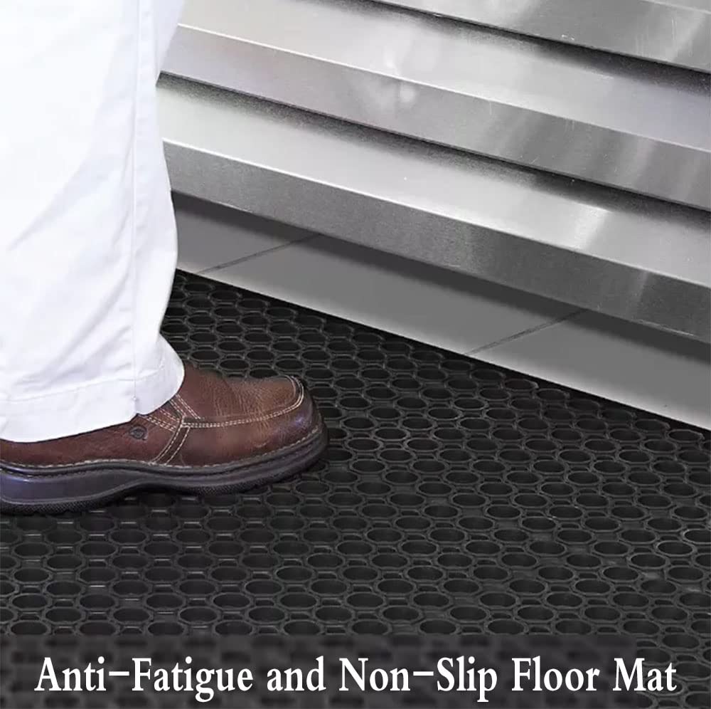 Commercial Rubber Floor Mats 3FT x 5FT Anti-Fatigue Rubber Matting with Drainage Holes Heavy Duty Doormat for Restaurant Industrial Garden Bar Bathroom Indoor Outdoor Wet Area