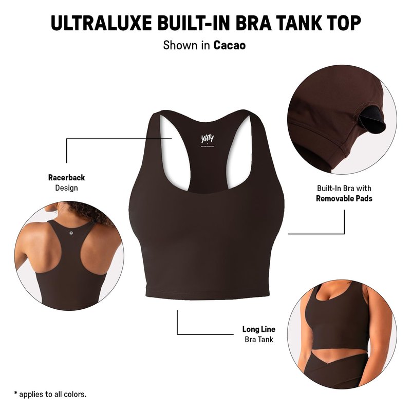 YITTY Active Sports Bra Tank, Tank Top for Women with Built-in Bra, Racerback, Removable Cups, Low-Impact Support for Yoga and Gym True White M