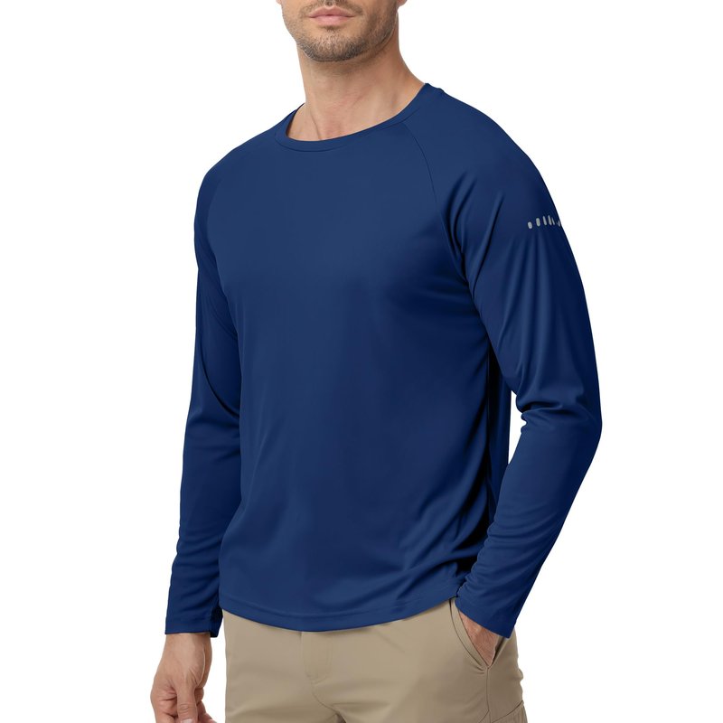 Men's Long Sleeve Rash Guard Swim Shirts UPF 50+ Sun Protection Dry Fit T-Shirt Athletic Tops for Running Hiking Fishing Navy Blue M