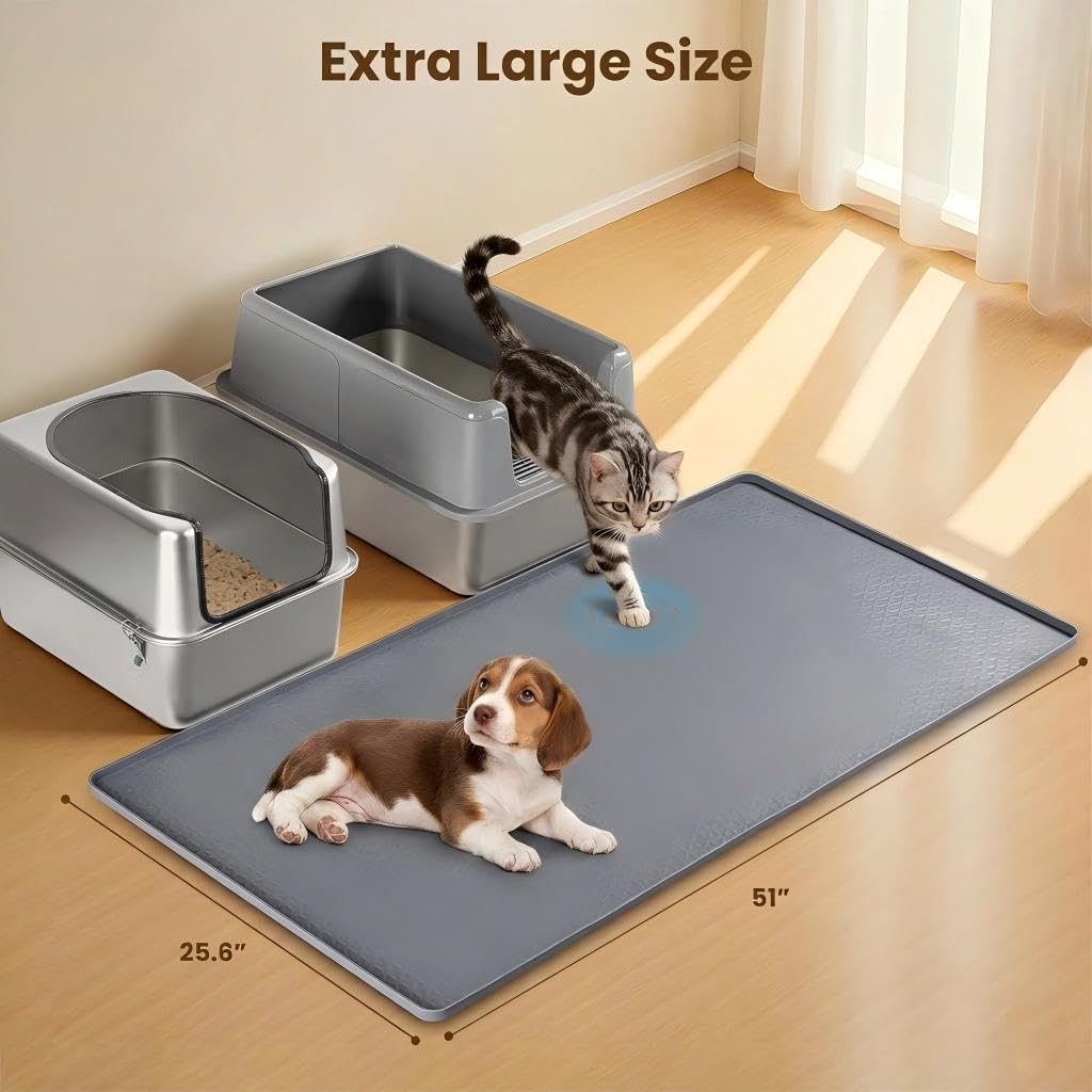 Aothey Dog Pee Pad Holder & Cat Litter Mat, XXL 51''×25.6'', Waterproof Floor Silicone Mat for Pets, Easy to Clean, Soft on Paws (Dark Grey)