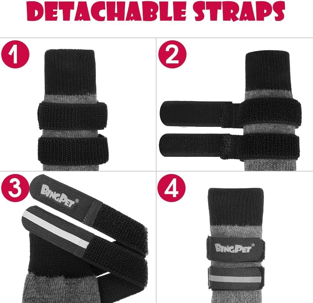 BINGPET Dog Socks Anti-Slip with Straps Paw Protector Traction Control Waterproof for Indoor Outdoor Wear for Medium Dogs