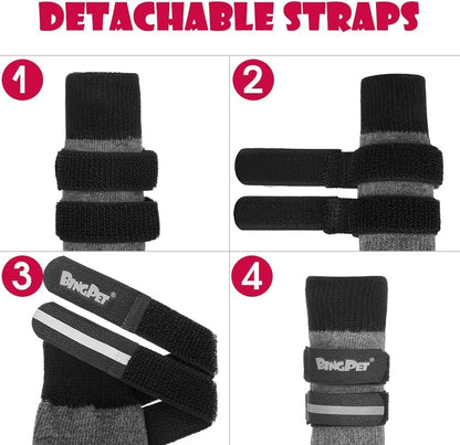 BINGPET Dog Socks Anti-Slip with Straps Paw Protector Traction Control Waterproof for Indoor Outdoor Wear for Medium Dogs
