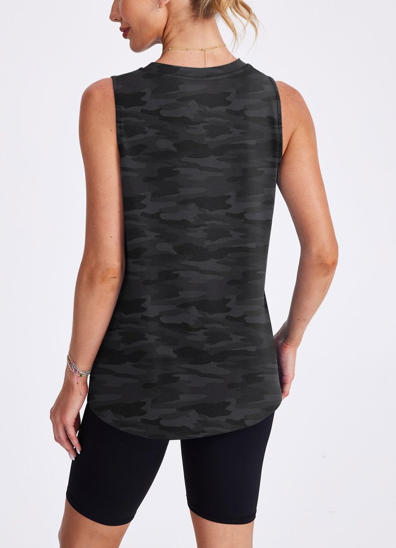 Women's Workout Tank Tops Racerback Athletic Yoga Tops Loose Fit Sleeveless Running Gym Sports Shirts for Women Black White XXL