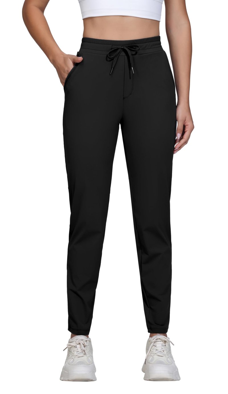 Dress Golf Pants Women Workout Athletic Track Sweatpants High Waisted with Pockets Lightweight Work Travel Petite Comfy Stretch Lounge Casual Joggers Yoga Leggings Trendy Clothes Outfits 27" Black L