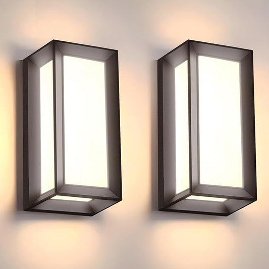 wowlite Modern Outdoor Wall Lights 2 Pack, LED Outdoor Wall Sconce 3 Colors Changeable, Matte Black Exterior Lighting Fixtures, IP65 Waterproof Outside Lights for House Porch Front Door