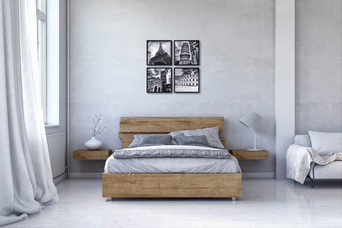 Wieco Art Architectures Modern 4 Panels Giclee Canvas Prints Europe Buildings Black and White Landscape Pictures Paintings on Canvas Wall Art Ready to Hang for Bedroom Home Office Decorations