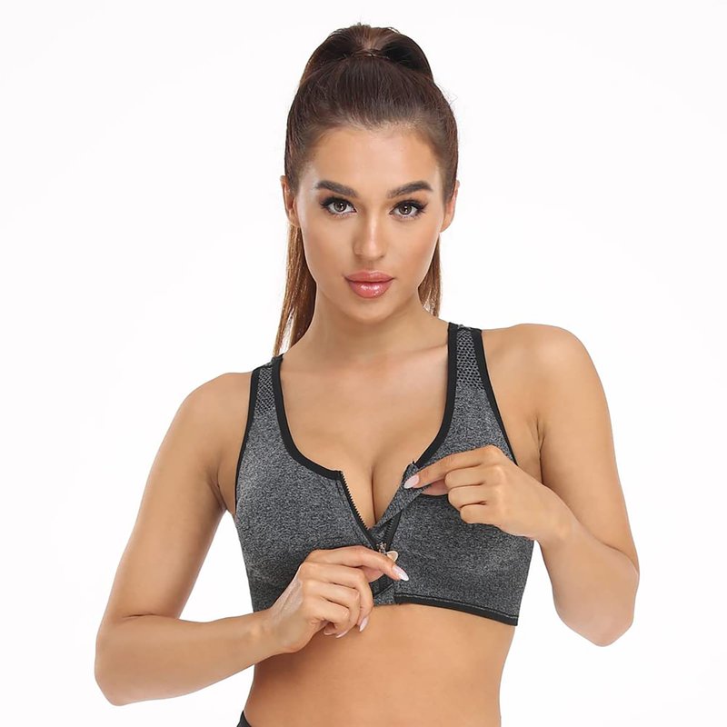 Women's Zip Front Sports Bra Wireless Post-Surgery Bra Racerback Workout Yoga Bras Padded Post-Surgical Bras Front Closure Sport Bra 3 Pack Bust Reduction Bra