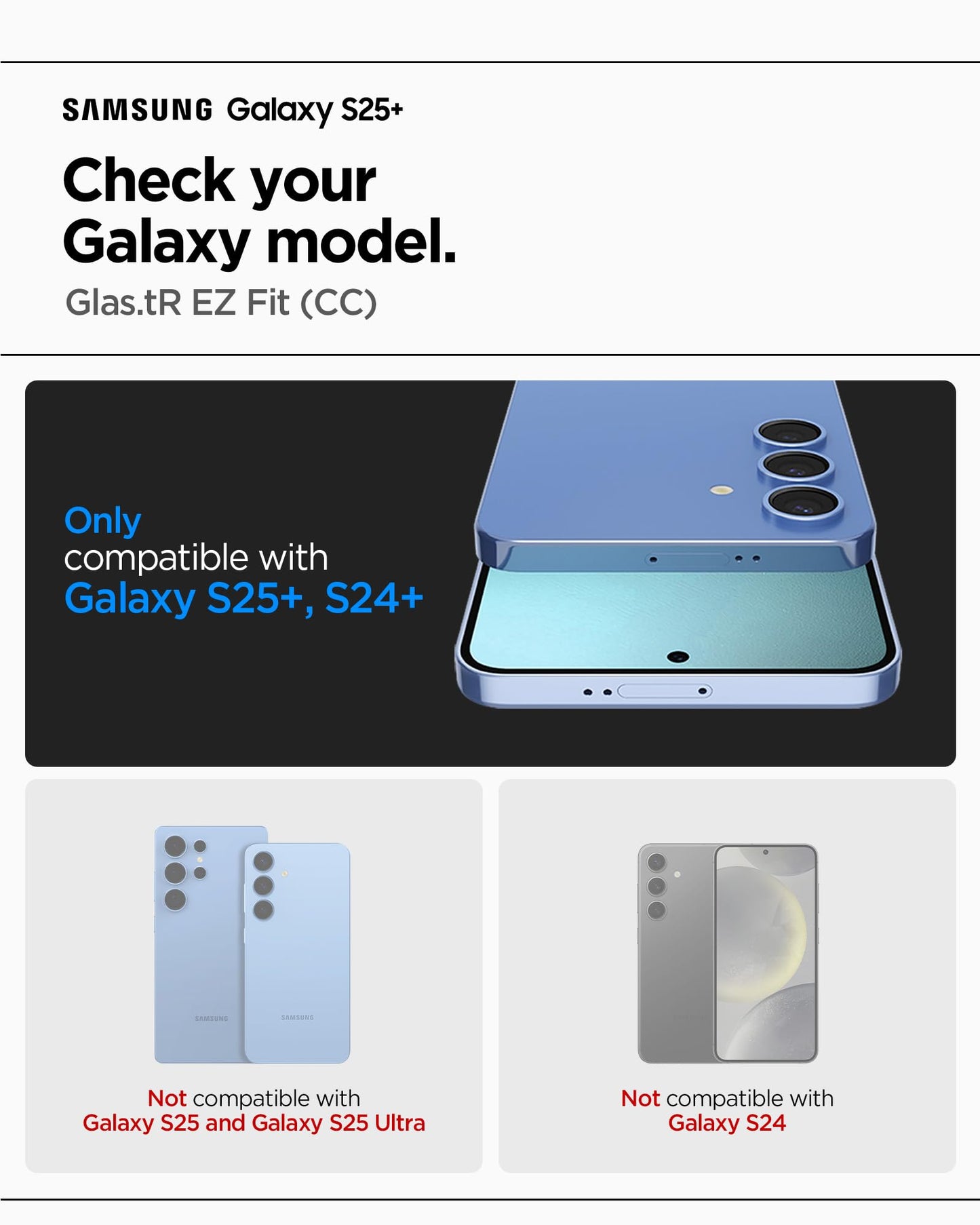 Spigen Tempered Glass Screen Protector [GlasTR EZ Fit] designed for Galaxy S25 Plus | Galaxy S24 Plus [Case Friendly] - 2 Pack