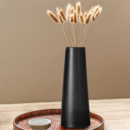 Black Ceramic Vase, 8.5 Inch Flowers Vase for Pampas Grass, Rustic Table Vase for Centerpieces, Simple Modern Vase for Home Office Decor - Matte Black