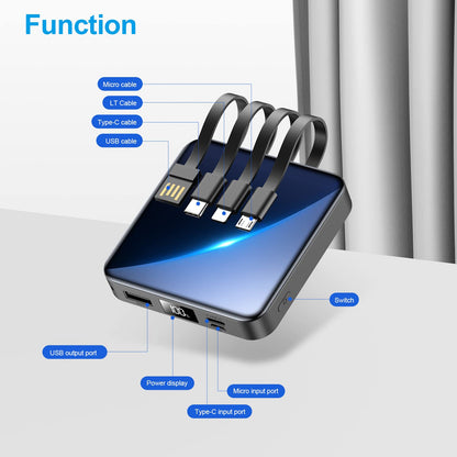Portable Charger with Built-in Cable,12000mAh 22.5W Fast Charging Small Power Bank,USB C Input/Output with Smart LED Display,External Battery Pack for iPhone,Tablet,Samsung