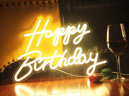 DAKABUKA LED Neon Happy Birthday Sign Night Light Birthday Party Decorations Warm White USB Operated Decorative for Backdrop Party Bedroom Wall Décor 5v