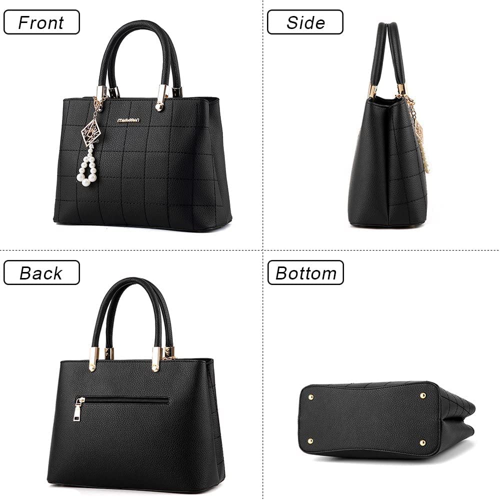 BestoU Women Handbag Shoulder Bag Fashion Ladies PU Leather Tote Messenger Bag with Plush Ball（Upgraded Version）(Black)